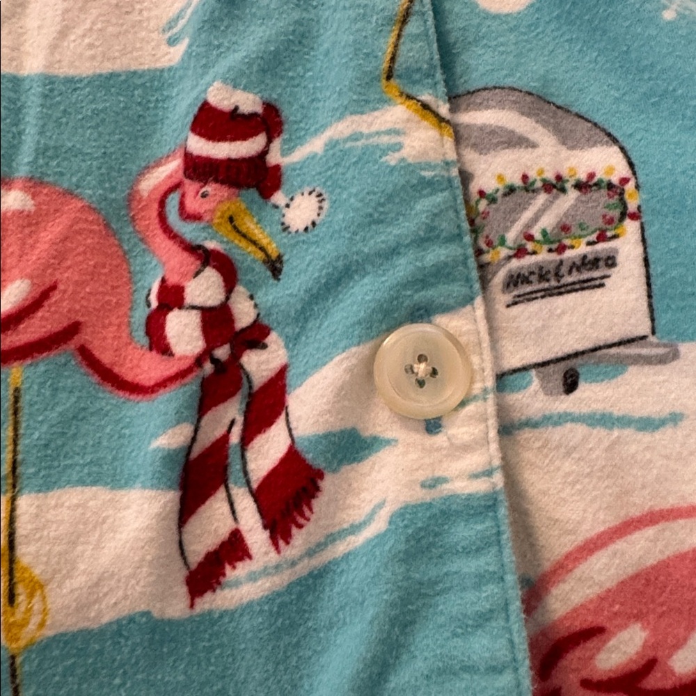 Nick & Nora Blue Pajama Top with Flamingo Design - Picture 3 of 4